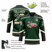 Load image into Gallery viewer, Custom Green Vintage USA Flag Black-Cream Hockey Lace Neck Jersey