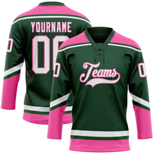 Load image into Gallery viewer, Custom Green White-Pink Hockey Lace Neck Jersey