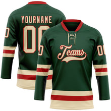 Load image into Gallery viewer, Custom Green Cream-Red Hockey Lace Neck Jersey