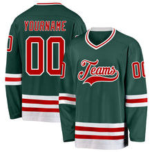Load image into Gallery viewer, Custom Green Red-White Hockey Jersey