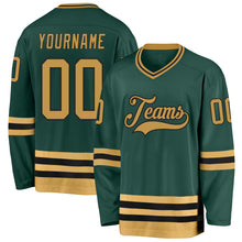 Load image into Gallery viewer, Custom Green Old Gold-Black Hockey Jersey
