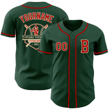 Load image into Gallery viewer, Custom Green Red-Cream Authentic Baseball Jersey