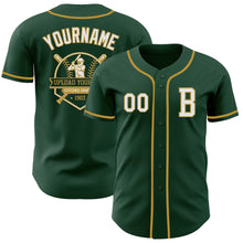 Load image into Gallery viewer, Custom Green White-Old Gold Authentic Baseball Jersey