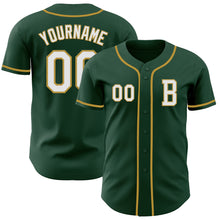Load image into Gallery viewer, Custom Green White-Old Gold Authentic Baseball Jersey