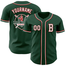 Load image into Gallery viewer, Custom Green White-Red Authentic Baseball Jersey