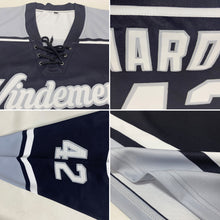 Load image into Gallery viewer, Custom Black White-Silver Hockey Lace Neck Jersey