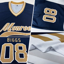 Load image into Gallery viewer, Custom Navy Old Gold-White Hockey Jersey