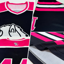 Load image into Gallery viewer, Custom Black Pink-White Hockey Jersey