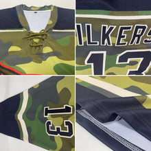 Load image into Gallery viewer, Custom Camo Black-Cream Salute To Service Hockey Lace Neck Jersey