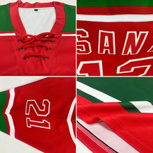 Load image into Gallery viewer, Custom Red Grass Green-White Christmas Santa Claus 3D Hockey Lace Neck Jersey