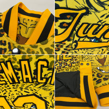 Load image into Gallery viewer, Custom Gold Black Leopard 3D Pattern Design Bomber Full-Snap Varsity Letterman Jacket