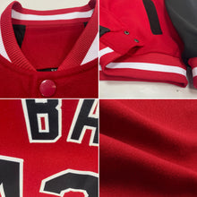 Load image into Gallery viewer, Custom Red Black-White Bomber Full-Snap Varsity Letterman Two Tone Jacket