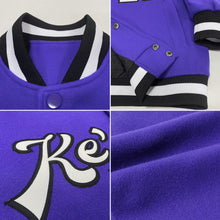 Load image into Gallery viewer, Custom Purple White-Black Bomber Full-Snap Varsity Letterman Jacket