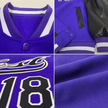 Load image into Gallery viewer, Custom Purple Black-White Bomber Full-Snap Varsity Letterman Two Tone Jacket