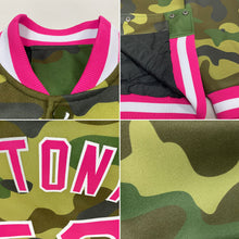 Load image into Gallery viewer, Custom Camo Pink-White Bomber Full-Snap Varsity Letterman Salute To Service Jacket
