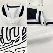 Load image into Gallery viewer, Custom White White-Black Bomber Full-Snap Varsity Letterman Jacket