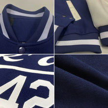 Load image into Gallery viewer, Custom Navy White Bomber Full-Snap Varsity Letterman Two Tone Jacket