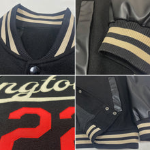 Load image into Gallery viewer, Custom Black Cream-Red Bomber Full-Snap Varsity Letterman Jacket