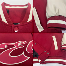 Load image into Gallery viewer, Custom Crimson Crimson Cream-Maroon Bomber Full-Snap Varsity Letterman Two Tone Jacket