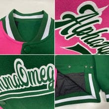 Load image into Gallery viewer, Custom Kelly Green Pink-White Bomber Full-Snap Varsity Letterman Split Fashion Jacket