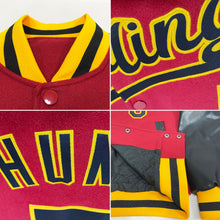 Load image into Gallery viewer, Custom Crimson Black-Gold Bomber Full-Snap Varsity Letterman Two Tone Jacket