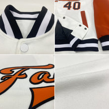 Load image into Gallery viewer, Custom White Black-Texas Orange Bomber Full-Snap Varsity Letterman Two Tone Jacket
