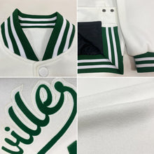 Load image into Gallery viewer, Custom White Kelly Green Bomber Full-Snap Varsity Letterman Jacket