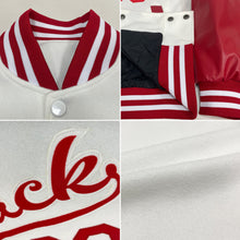 Load image into Gallery viewer, Custom White Red Bomber Full-Snap Varsity Letterman Two Tone Jacket