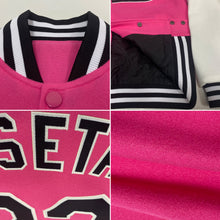 Load image into Gallery viewer, Custom Pink Black-White Bomber Full-Snap Varsity Letterman Two Tone Jacket