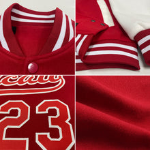 Load image into Gallery viewer, Custom Red White Bomber Full-Snap Varsity Letterman Two Tone Jacket