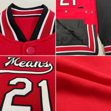 Load image into Gallery viewer, Custom Red White-Black Bomber Full-Snap Varsity Letterman Two Tone Jacket
