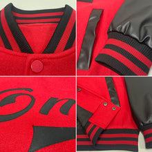 Load image into Gallery viewer, Custom Red Black Bomber Full-Snap Varsity Letterman Two Tone Jacket