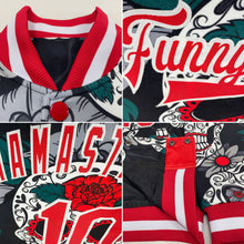 Load image into Gallery viewer, Custom Black Red-White Skull Fashion 3D Bomber Full-Snap Varsity Letterman Jacket