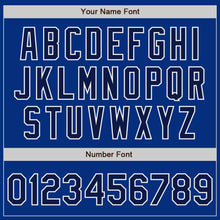 Load image into Gallery viewer, Custom Royal Navy-White Bomber Full-Snap Varsity Letterman Jacket