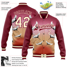 Load image into Gallery viewer, Custom Maroon Cream Heron 3D Pattern Design Bomber Full-Snap Varsity Letterman Jacket