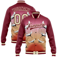 Load image into Gallery viewer, Custom Maroon Cream Heron 3D Pattern Design Bomber Full-Snap Varsity Letterman Jacket
