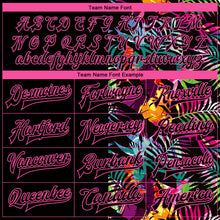 Load image into Gallery viewer, Custom Black Pink-Light Blue Hawaii Palm Trees 3D Bomber Full-Snap Varsity Letterman Jacket