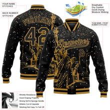 Load image into Gallery viewer, Custom Black Old Gold New York Statue of Liberty 3D Pattern Design Bomber Full-Snap Varsity Letterman Jacket