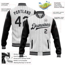 Load image into Gallery viewer, Custom White Black Pinstripe Gray Bomber Full-Snap Varsity Letterman Two Tone Jacket