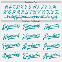 Load image into Gallery viewer, Custom White Teal Pinstripe Teal Bomber Full-Snap Varsity Letterman Jacket