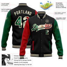 Load image into Gallery viewer, Custom Black Vintage Mexican Flag Cream Kelly Green-Red Bomber Full-Snap Varsity Letterman Two Tone Jacket