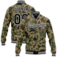 Load image into Gallery viewer, Custom Camo Black-White Geometric Camouflage 3D Bomber Full-Snap Varsity Letterman Salute To Service Jacket