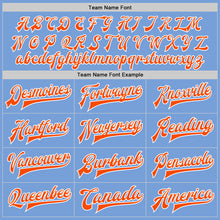 Load image into Gallery viewer, Custom Light Blue Orange-White Bomber Full-Snap Varsity Letterman Two Tone Jacket