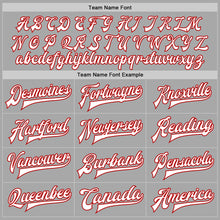 Load image into Gallery viewer, Custom Gray White-Red Bomber Full-Snap Varsity Letterman Two Tone Jacket