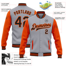 Load image into Gallery viewer, Custom Gray Black-Orange Bomber Full-Snap Varsity Letterman Two Tone Jacket