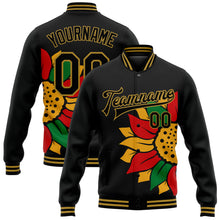 Load image into Gallery viewer, Custom Black Old Gold Red-Kelly Green Black History Month 3D Pattern Design Bomber Full-Snap Varsity Letterman Jacket