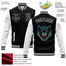 Load image into Gallery viewer, Custom Black White 3D Pattern Design Bomber Full-Snap Varsity Letterman Jacket