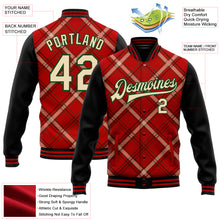 Load image into Gallery viewer, Custom Red City Cream Black-Green Check Board 3D Pattern Design Bomber Full-Snap Varsity Letterman Jacket