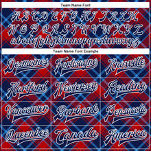 Load image into Gallery viewer, Custom Navy Red-Light Blue Check Board 3D Pattern Design Bomber Full-Snap Varsity Letterman Jacket