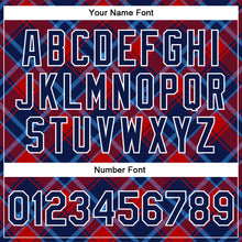 Load image into Gallery viewer, Custom Navy Red-Light Blue Check Board 3D Pattern Design Bomber Full-Snap Varsity Letterman Jacket